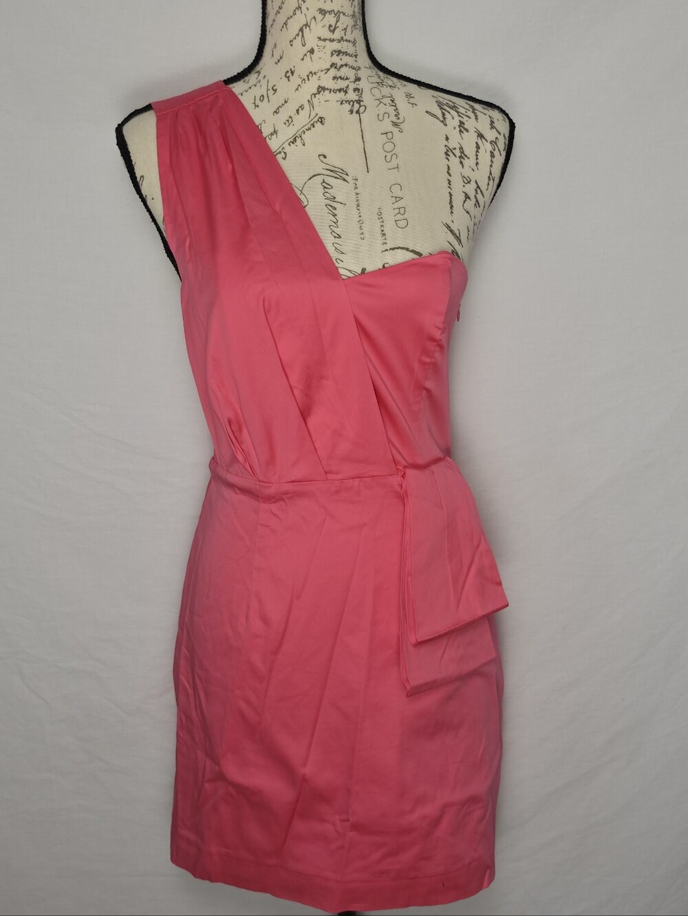 French Connection Coral Pink One Shoulder Mini Dress Side Ruffle Size 8